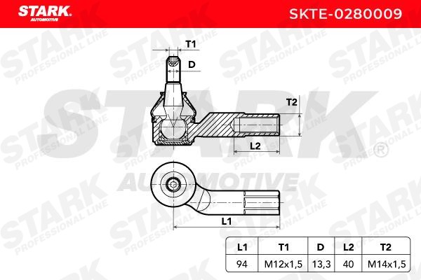 SKTE-0280009 Tie rod end SKTE-0280009 STARK Cone Size 13,2 mm, M12x1.5, Front Axle, Left, outer