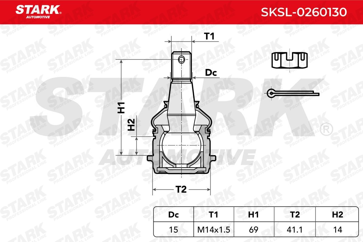 SKSL-0260130 Suspension ball joint SKSL-0260130 STARK Front axle both sides, with accessories, 15,0mm