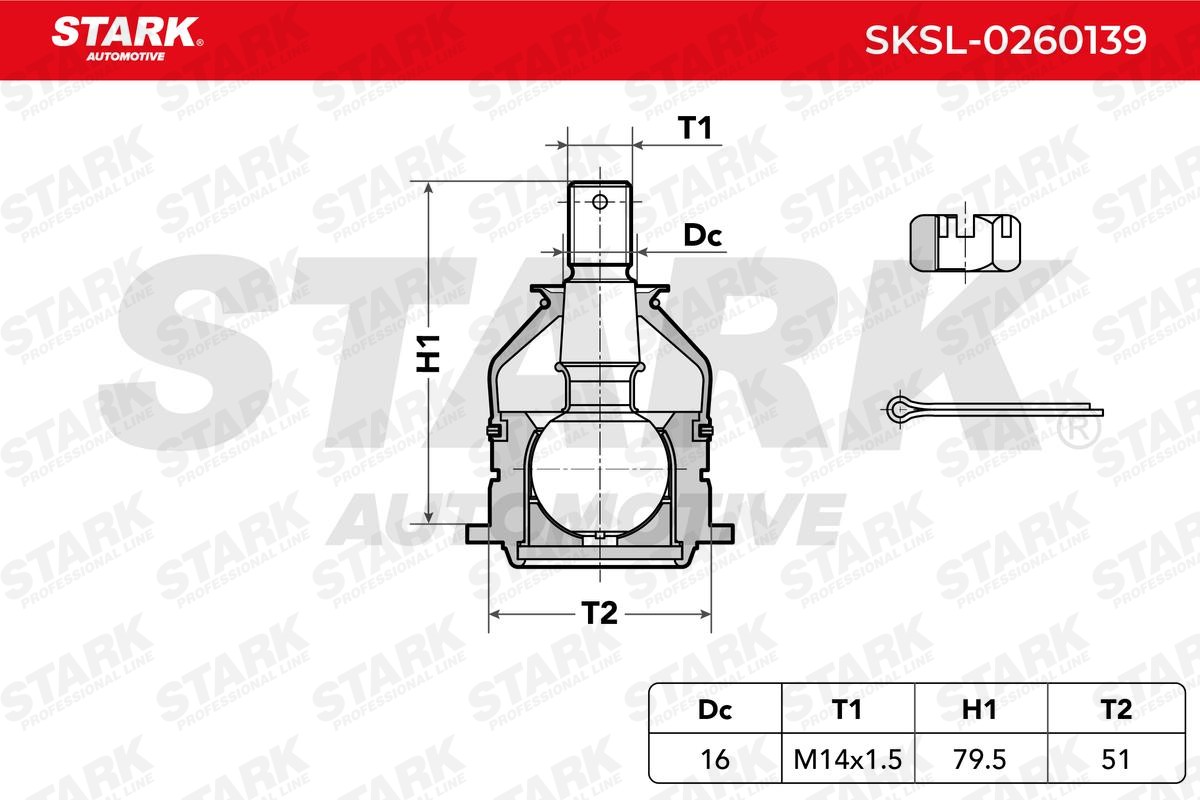 STARK Ball joint in suspension SKSL-0260139 for NISSAN PICK UP, NAVARA, NP300 PICKUP
