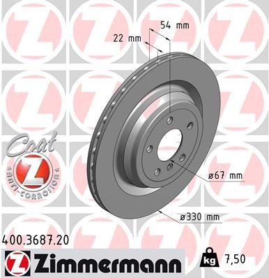 ZIMMERMANN COAT Z 400.3687.20 Brake disc 330x22mm, 6/5, 5x112, internally vented, Coated, High-carbon