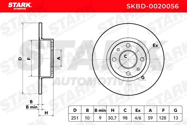 SKBD-0020056 Brake discs SKBD-0020056 STARK Rear Axle, 251x10mm, 04/06x98, solid, Uncoated