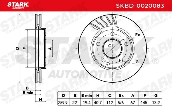 Disco freno SKBD-0020083 STARK 260,0x22mm, 5/6x120, ventilazione interna, senza viti/bulloni