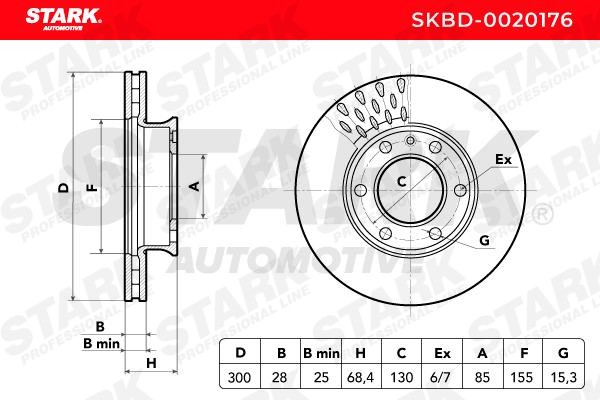 SKBD-0020176 Brake discs SKBD-0020176 STARK Front Axle, 300,0x28,0mm, 6x130,0, Vented