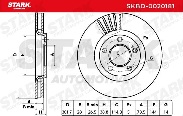 SKBD-0020181 Brake discs SKBD-0020181 STARK Front Axle, 302x28mm, 5x114,3, internally vented