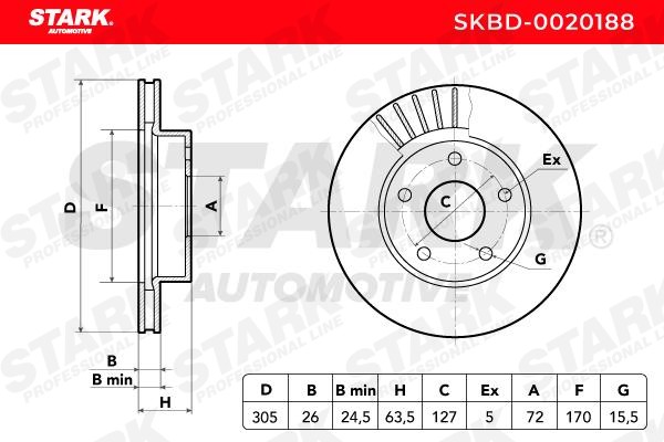 SKBD-0020188 Brake discs SKBD-0020188 STARK Front Axle, 305,0x26mm, 5x127, internally vented