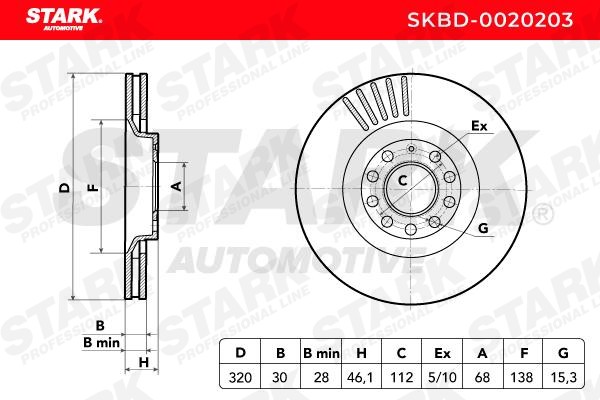 SKBD-0020203 Brake discs SKBD-0020203 STARK Front Axle, 320,0x30,0mm, 5x112, Vented