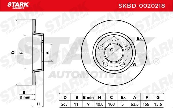 SKBD-0020218 Brake discs SKBD-0020218 STARK Rear Axle, 265x11mm, 05/05x108, solid