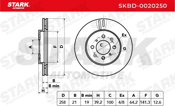 SKBD-0020250 Brake discs SKBD-0020250 STARK Front Axle, 258x21,0mm, 4x100, internally vented, Uncoated