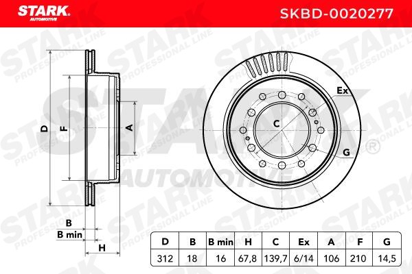 SKBD-0020277 Brake discs SKBD-0020277 STARK Rear Axle, 312,0x18mm, 06/14x139,7, internally vented, Uncoated
