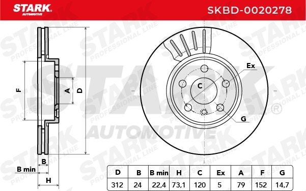 SKBD-0020278 Brake discs SKBD-0020278 STARK Front Axle, 312, 312,0x24mm, 5/6, 5x120, internally vented, Uncoated