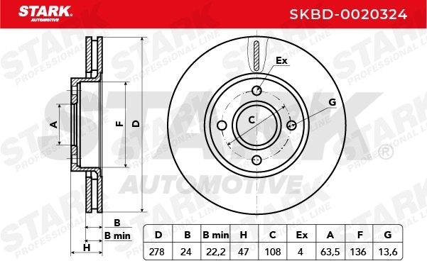 SKBD-0020324 Brake discs SKBD-0020324 STARK Front Axle, 278,0x24mm, 4x108, Externally Vented, Uncoated