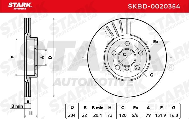 STARK SKBD-0020354 Brake rotor Front Axle, 284,0x22,0mm, 5x120,0, Vented, Uncoated