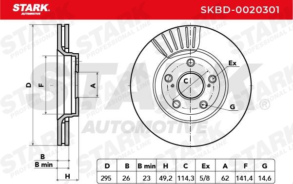 STARK SKBD-0020301 Brake rotor Front Axle, 295,0x26mm, 05/07x114,3, Externally Vented, Uncoated