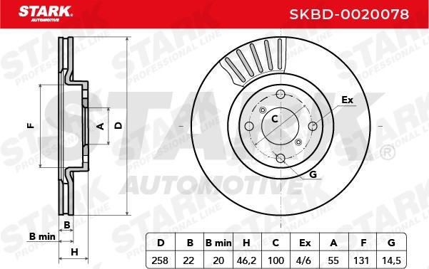 SKBD-0020078 Brake discs SKBD-0020078 STARK Front Axle, 258x22mm, 04/06x100, internally vented, Uncoated