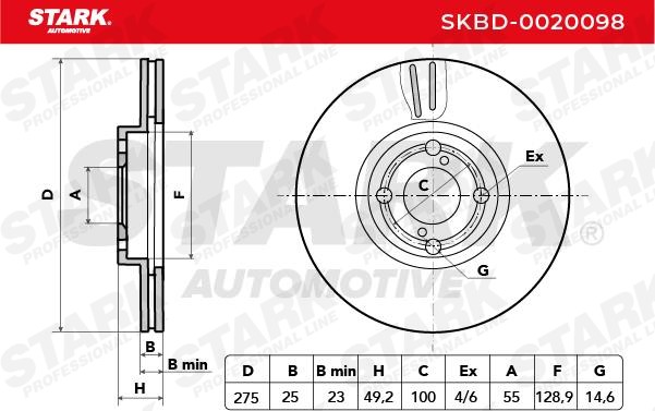 SKBD-0020098 Brake discs SKBD-0020098 STARK Front Axle, 275x25mm, 4, Vented, Uncoated