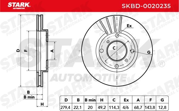 SKBD-0020235 Brake discs SKBD-0020235 STARK Front Axle, 280,0x22mm, 4/6x114,3, internally vented, Uncoated