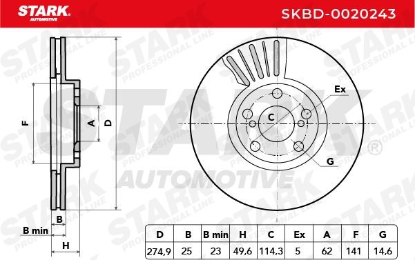 STARK SKBD-0020243 Brake rotor Front Axle, 274,9, 05/07x114,3, internally vented