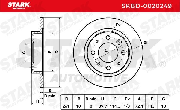 SKBD-0020249 Brake discs SKBD-0020249 STARK Rear Axle, 261,0x10mm, 04/08x114,3, solid