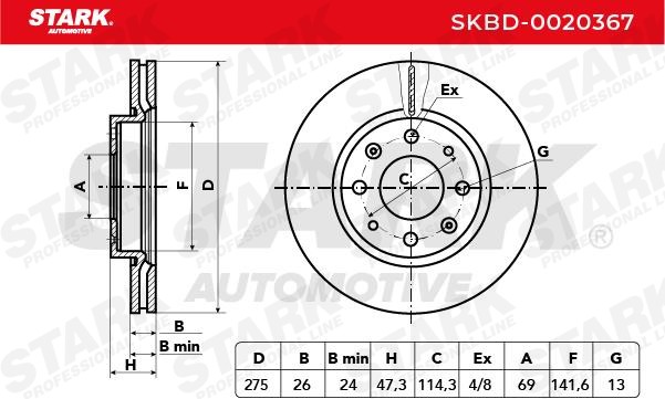 SKBD-0020367 Brake discs SKBD-0020367 STARK Front Axle, 275x26mm, 04/08x114,3, internally vented, Uncoated