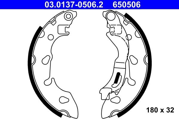 650506 ATE 180 x 32 mm, with lever Width: 32mm Brake Shoes 03.0137-0506.2 buy