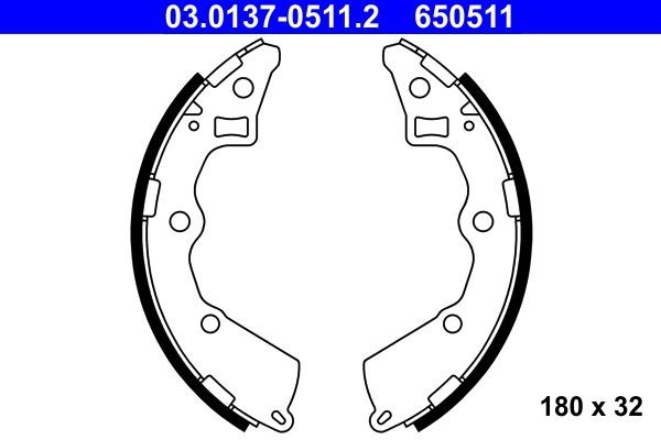 650511 ATE 180 x 32 mm, without lever Width: 32mm Brake Shoes 03.0137-0511.2 buy
