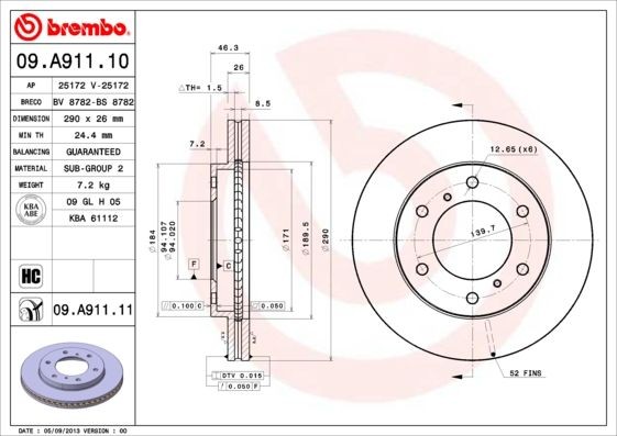 BREMBO COATED DISC LINE 09.A911.11 Brake disc 46 15A061