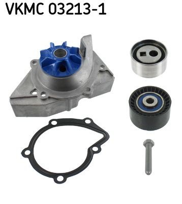 SKF VKMC 03213-1 Water pump and timing belt kit with gaskets/seals, Number of Teeth: 136, with rounded tooth profile, Plastic