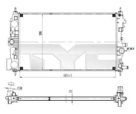 TYC 680 x 398 x 26 mm, Brazed cooling fins Radiator 725-0037 buy