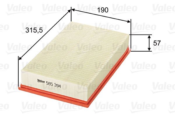VALEO 585394 Air filter 57mm, 190mm, 316mm, Filter Insert