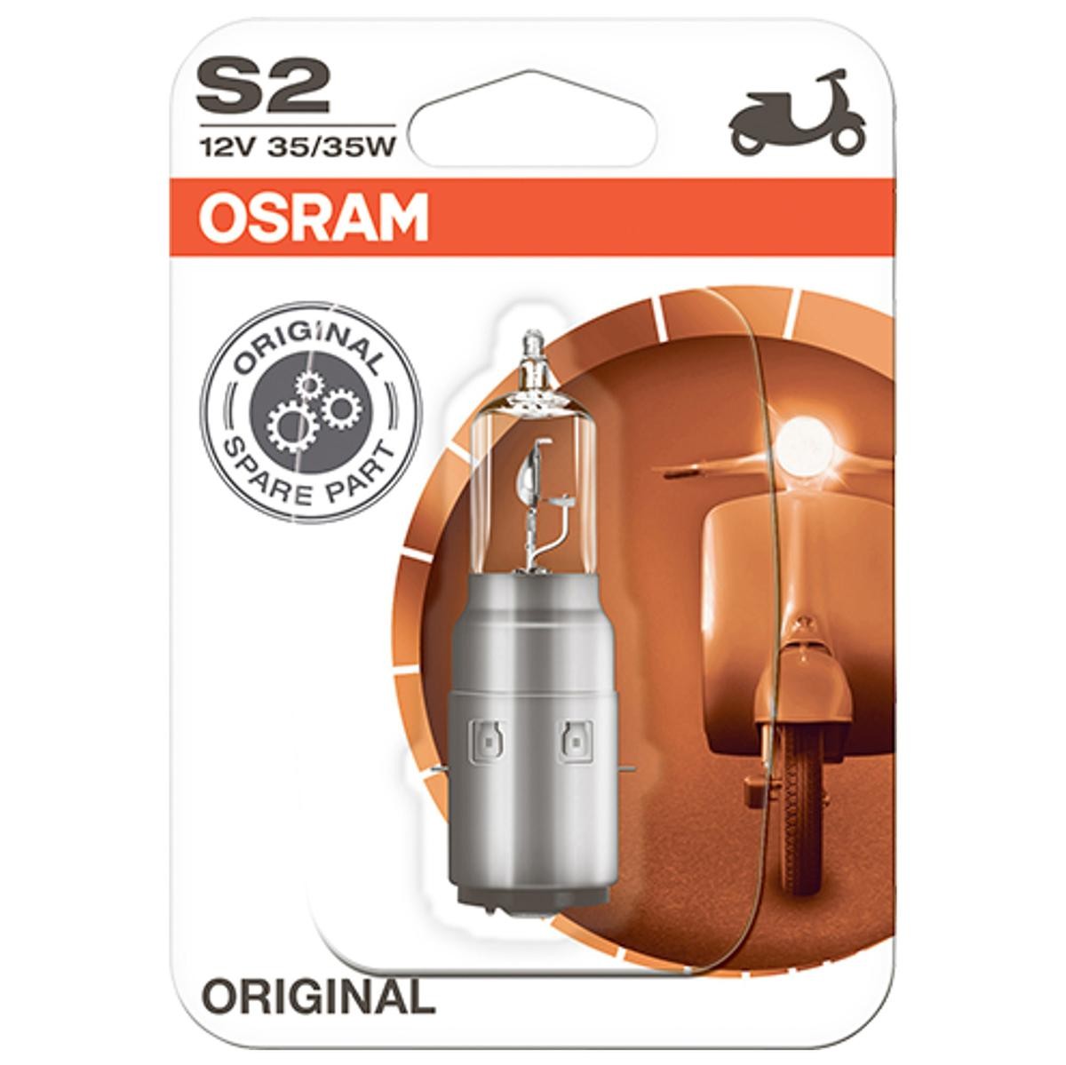 OSRAM ORIGINAL LINE 64327-01B Bulb, spotlight S2 12V 35/35W BA20d, 3200K, Halogen, ORIGINAL MOTORCYCLE