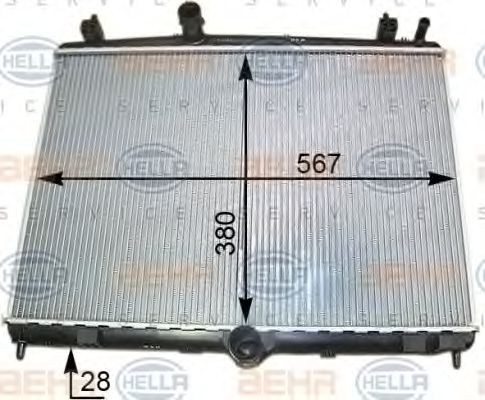 HELLA 8MK 376 910-204 Engine radiator 380 x 563 x 23 mm, with screw, Mechanically jointed cooling fins