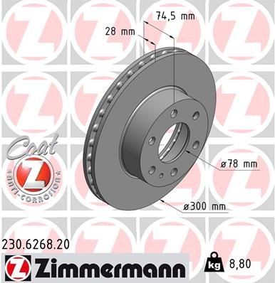 ZIMMERMANN COAT Z 230.6268.20 Brake disc 300x28mm, 7/6, 6x125, internally vented, Coated