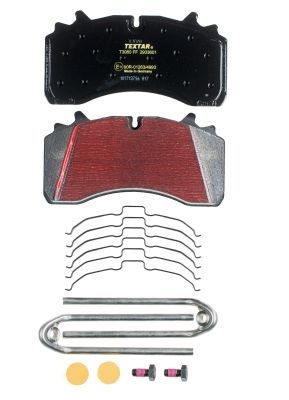 TEXTAR 2933601 Brake pad set epad, prepared for wear indicator, with brake caliper screws, with accessories