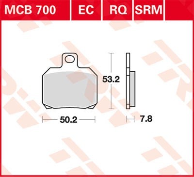 Motorrad TRW Organic Allround Höhe: 54,5mm, Breite: 49,2mm, Dicke/Stärke: 7,8mm Bremsbeläge MCB700 günstig kaufen