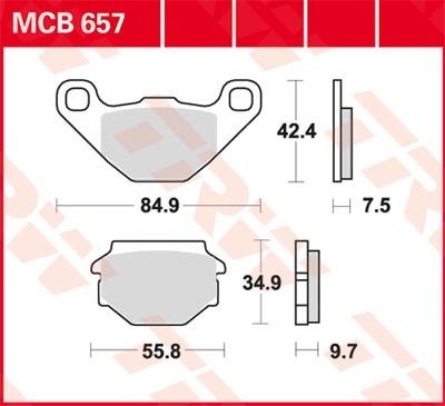 TRW Organic Allround Height 1: 7,5mm, Height 2: 9,7mm, Thickness 1: 7,5mm, Thickness 2: 9,7mm Brake pads MCB657 buy