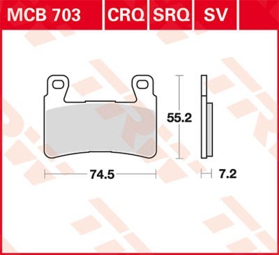 Motorrad TRW Sinter Street Höhe: 55,2mm, Breite: 74,5mm, Dicke/Stärke: 7,2mm Bremsbeläge MCB703SV günstig kaufen