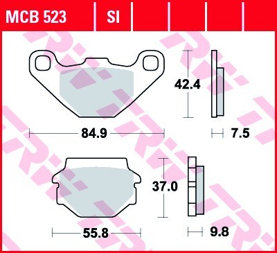 TRW Organic Allround Height 1: 42,4mm, Height 2: 37mm, Thickness 1: 7,5mm, Thickness 2: 9,8mm Brake pads MCB523 buy