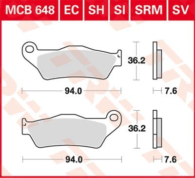 TRW Sinter Maxi Scooter Height: 36,2mm, Width: 94mm, Thickness: 7,6mm Brake pads MCB648SRM buy
