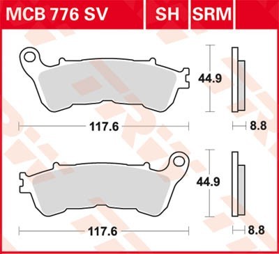 TRW Sinter Maxi Scooter Height: 44,9mm, Width: 117,6mm, Thickness: 8,8mm Brake pads MCB776SRM buy