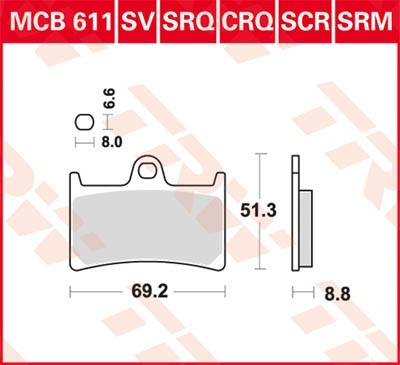 Moto TRW Organic Allround Wys.: 51,3[mm], Szerokość: 69,2[mm], Grubość: 8,8[mm] Zestaw klocków hamulcowych, hamulce tarczowe MCB611 kupić niedrogo
