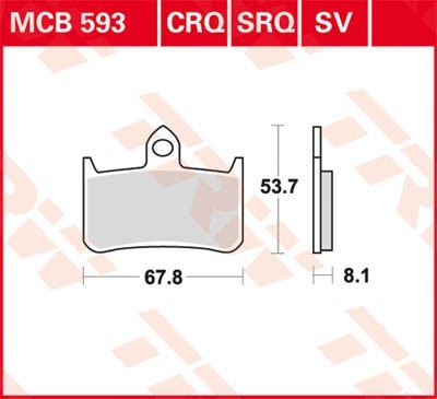 Motorrad TRW Sinter Street Höhe: 53,7mm, Breite: 67,8mm, Dicke/Stärke: 8,1mm Bremsbeläge MCB593SV günstig kaufen