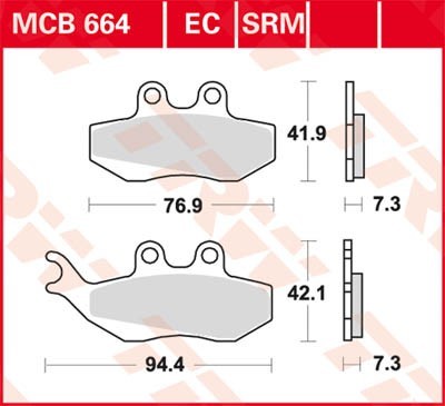 TRW Organic Allround Height 1: 41,9mm, Height 2: 42,1mm, Thickness: 7,3mm Brake pads MCB664 buy