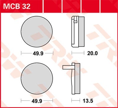 TRW Organic Allround Width: 49,9mm, Thickness 1: 20mm, Thickness 2: 13,5mm Brake pads MCB32 buy