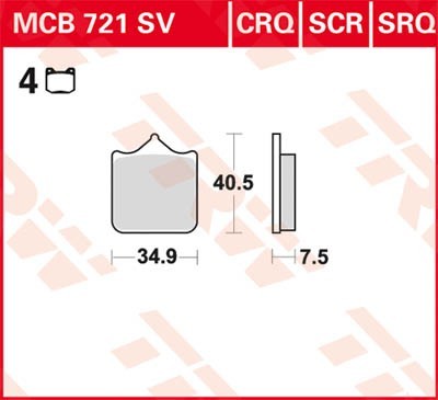 TRW Sinter Track Racing Height: 40,5mm, Width: 34,9mm, Thickness: 7,5mm Brake pads MCB721SRQ buy
