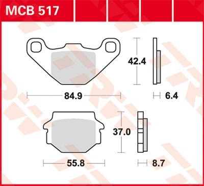 TRW Organic Allround Height 1: 42,4mm, Height 2: 37mm, Thickness 1: 6,4mm, Thickness 2: 8,7mm Brake pads MCB517 buy