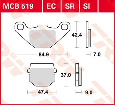 TRW Sinter Offroad Height: 42,4mm, Width: 84,9mm, Thickness: 7mm Brake pads MCB519SI buy