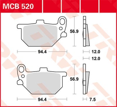 TRW Organic Allround Height: 56,9mm, Width: 94,4mm, Thickness: 12mm Brake pads MCB520 buy