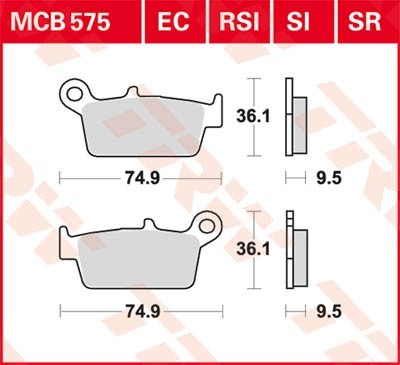 Motorrad TRW Sinter Offroad Racing Höhe: 36,1mm, Breite: 74,9mm, Dicke/Stärke: 9,5mm Bremsbeläge MCB575RSI günstig kaufen