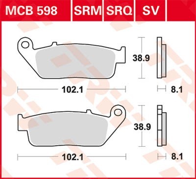 Motorrad TRW Sinter Track Racing Höhe: 38,9mm, Breite: 102,1mm, Dicke/Stärke: 8,1mm Bremsbeläge MCB598SRQ günstig kaufen