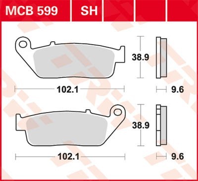 Motorrad TRW Organic Allround Höhe: 38,9mm, Breite: 102,1mm, Dicke/Stärke: 9,7mm Bremsbeläge MCB599 günstig kaufen